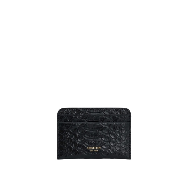 Oroton Mica Texture Credit Card Sleeve Black Snake