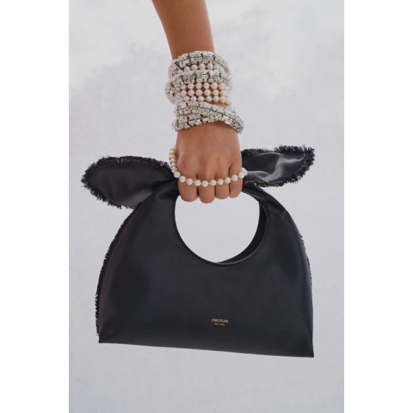 Oroton Myrtle Satin Mini Bag Black, view 4