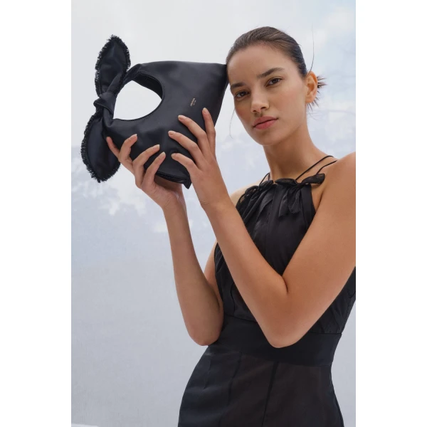 Oroton Myrtle Satin Mini Bag Black, view 5
