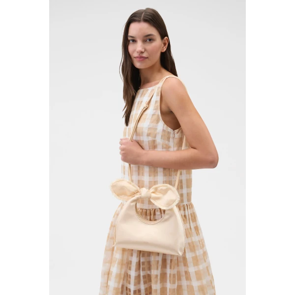 Oroton Myrtle Satin Mini Bag Peach, view 3