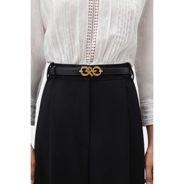 Oroton Olivia 20mm Logo Belt Black, view 2
