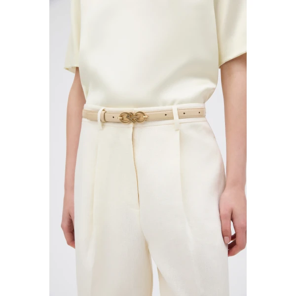 Oroton Olivia Smooth 20mm Logo Belt Blonde, view 2