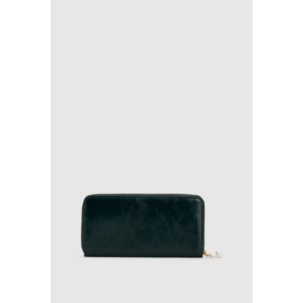 Oroton Ophelia Crackle Large Wallet Shade Green, view 3