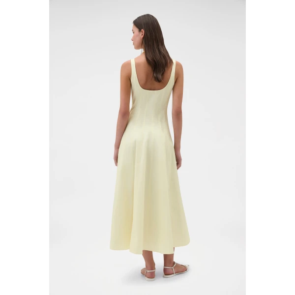 Oroton Panelled Day Dress Pale Lemon, view 5