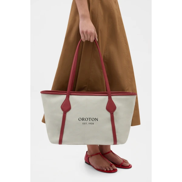 Oroton Ponza Canvas Medium Tote Dust Grey, view 2