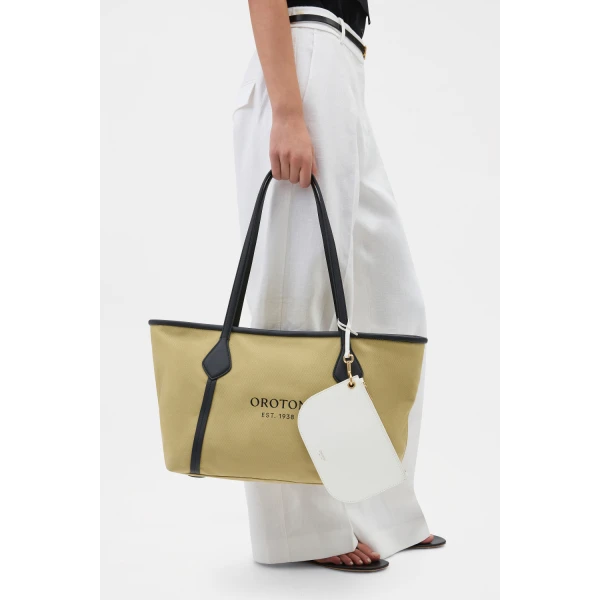 Oroton Ponza Canvas Medium Tote Ice Coffee, view 2