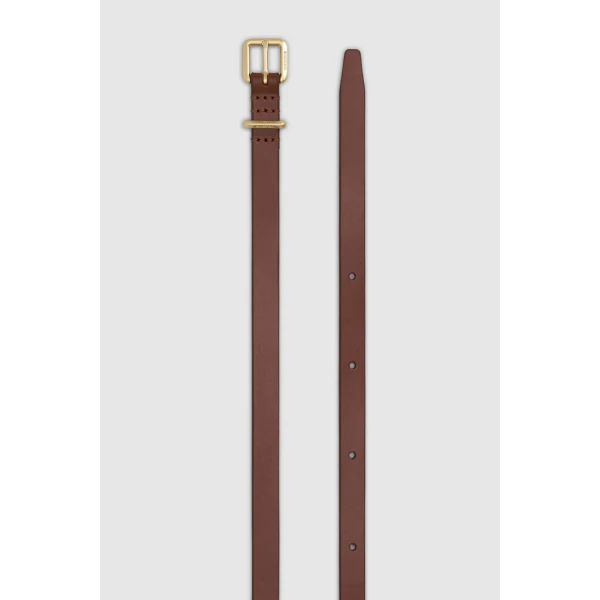 Oroton Remi 12mm Box Leather Belt Chestnut/Brass, view 2