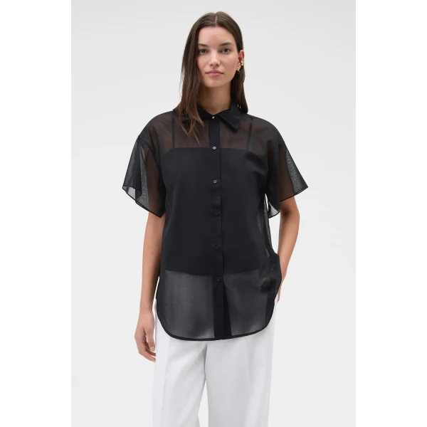 Oroton Scarf Detail Top Black, view 2