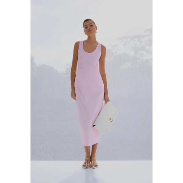 Oroton Sculpture Tank Dress Pink Rose, view 4