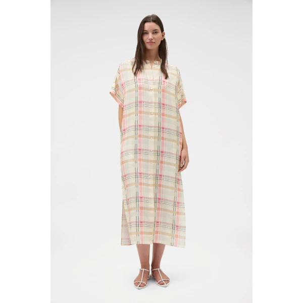 Oroton Shadow Check Shirt Dress Pink Rose, view 2