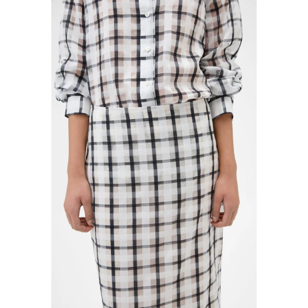 Oroton Sheer Check Pencil Skirt Graphite, view 4