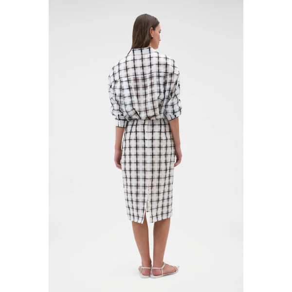 Oroton Sheer Check Pencil Skirt Graphite, view 5