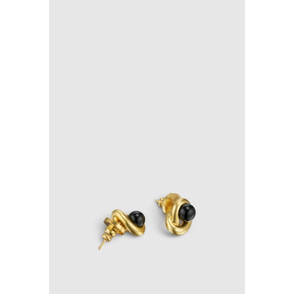 Oroton Sidney Stud Earrings Black/Worn Gold, view 3