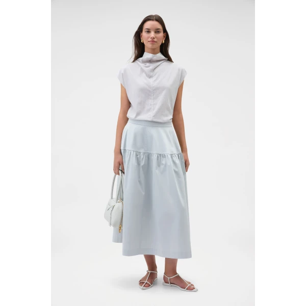 Oroton Soft Drape Shirt Pale Frost, view 6