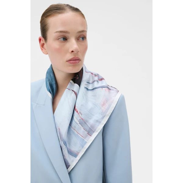 Oroton The Schoolboy Scarf Smoke Blue, view 2