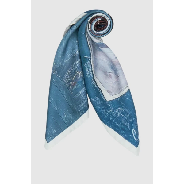 Oroton The Schoolboy Scarf Smoke Blue, view 3