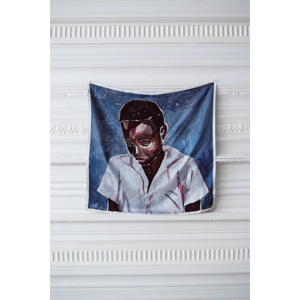 Oroton The Schoolboy Scarf Smoke Blue, view 4