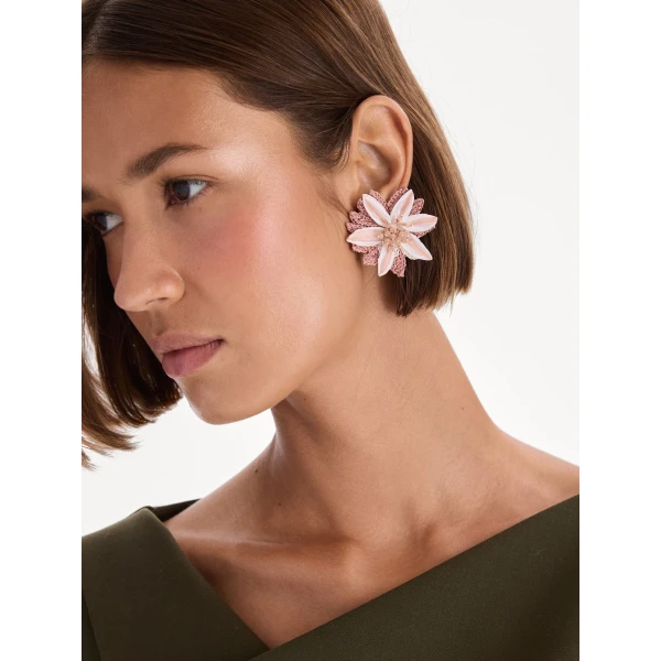 Oscar de la Renta Beaded Lily Earrings, view 2