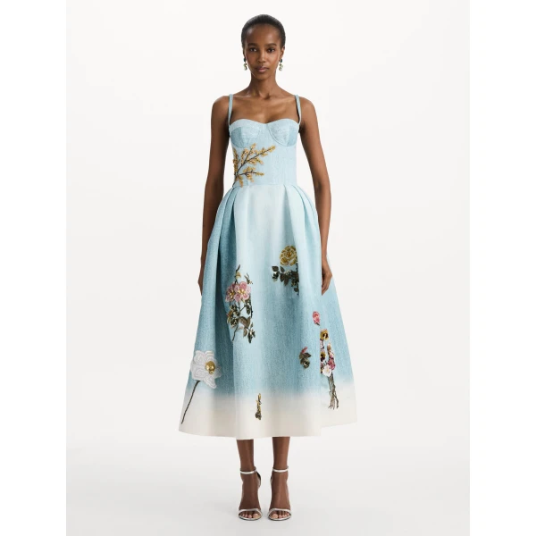 Oscar de la Renta Beaded Mixed Botanical Bustier Dress, view 2