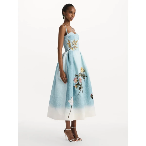Oscar de la Renta Beaded Mixed Botanical Bustier Dress, view 3