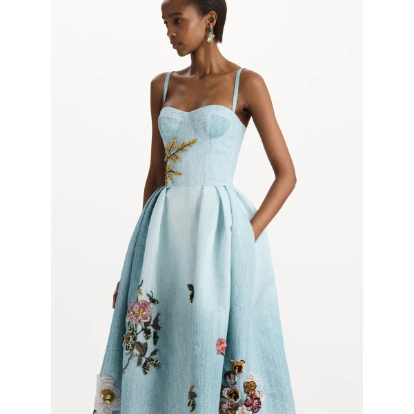 Oscar de la Renta Beaded Mixed Botanical Bustier Dress, view 4