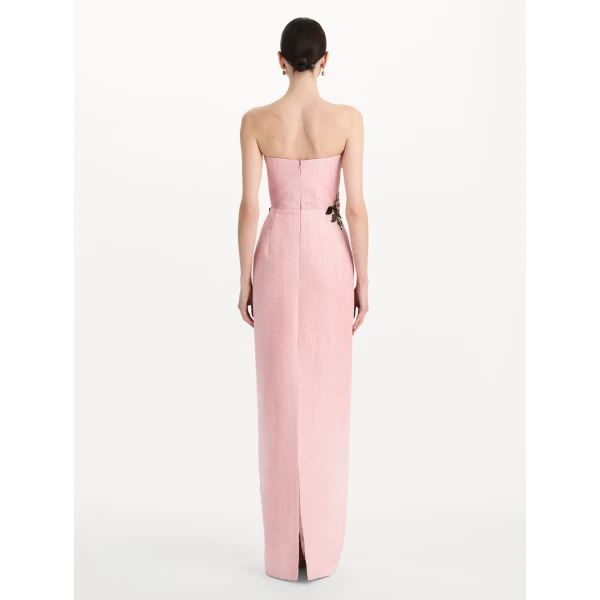 Oscar de la Renta Beaded Mixed Botanical Embroidered Column Gown