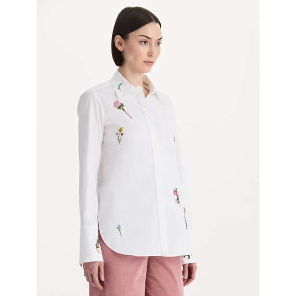 Oscar de la Renta Beaded Mixed Botanical Stretch Twill Blouse, view 5