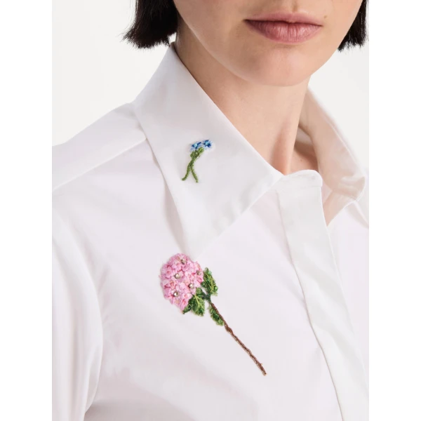 Oscar de la Renta Beaded Mixed Botanical Stretch Twill Blouse, view 6