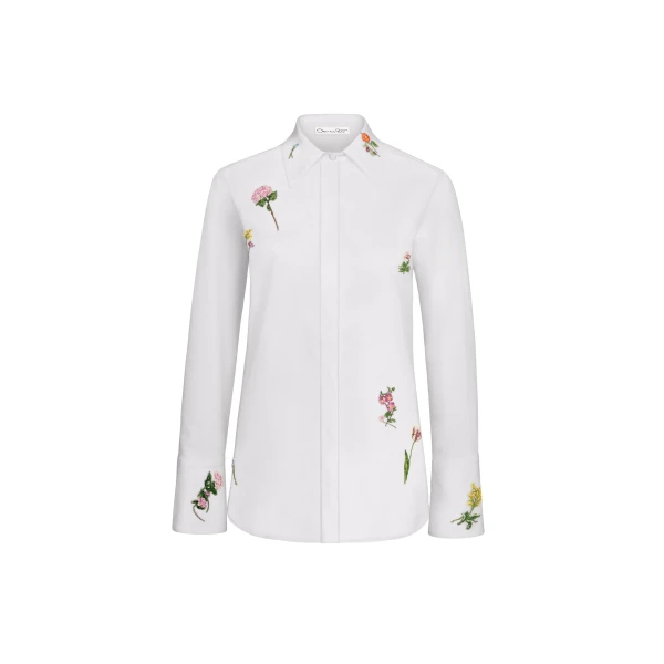 Beaded Mixed Botanical Stretch Twill Blouse
