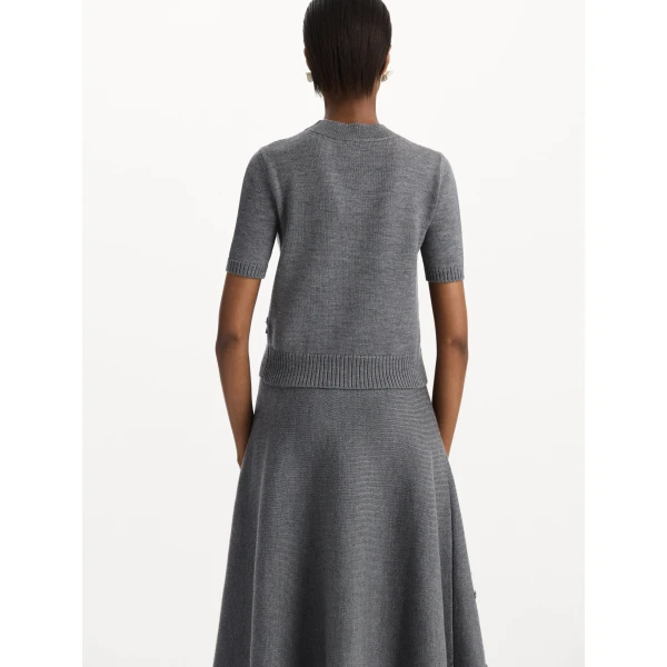 Oscar de la Renta Beaded Peony Embroidered Pullover