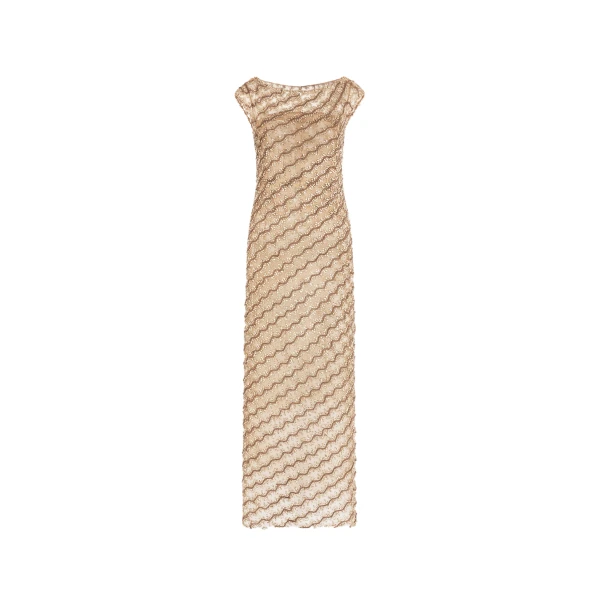 Oscar de la Renta Beaded Wave Embroidered Sleeveless Cocktail Dress