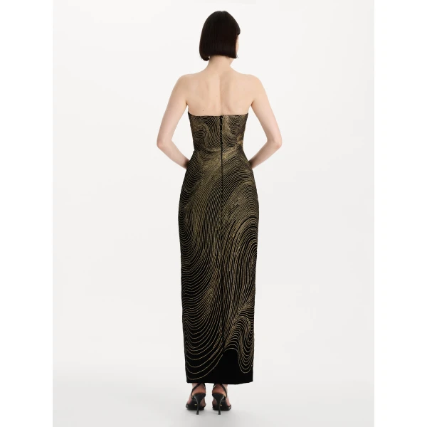 Oscar de la Renta Beaded Wave Embroidered Strapless Cocktail Dress, view 3