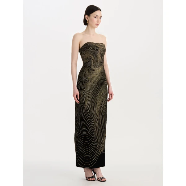 Oscar de la Renta Beaded Wave Embroidered Strapless Cocktail Dress, view 4