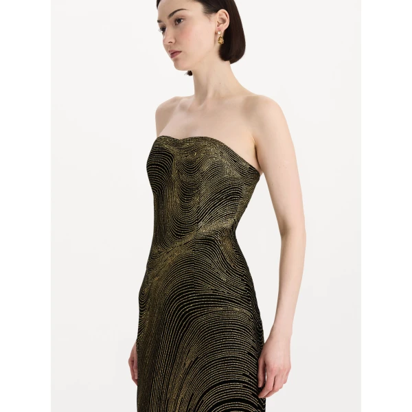 Oscar de la Renta Beaded Wave Embroidered Strapless Cocktail Dress, view 5