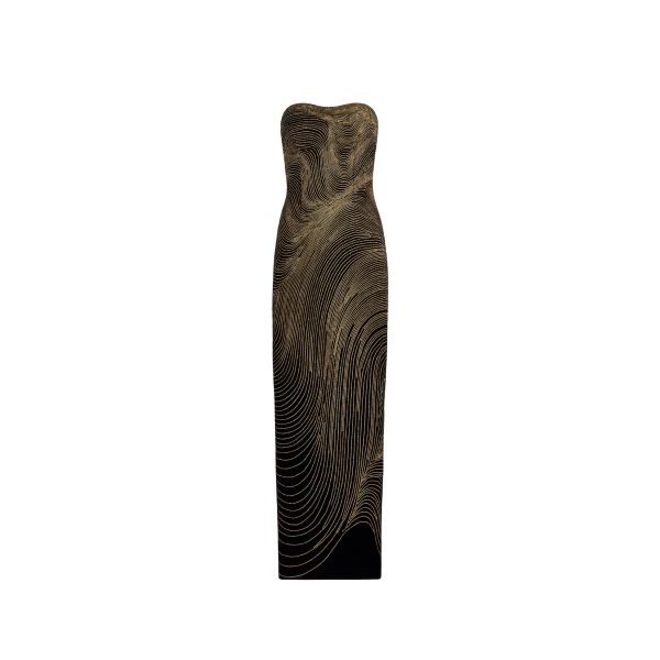 Beaded Wave Embroidered Strapless Cocktail Dress