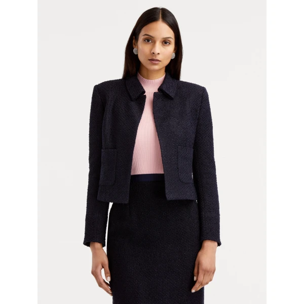 Oscar de la Renta Boucle Tweed Jacket in Navy, view 2