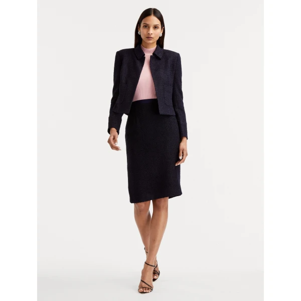 Oscar de la Renta Boucle Tweed Jacket in Navy, view 3