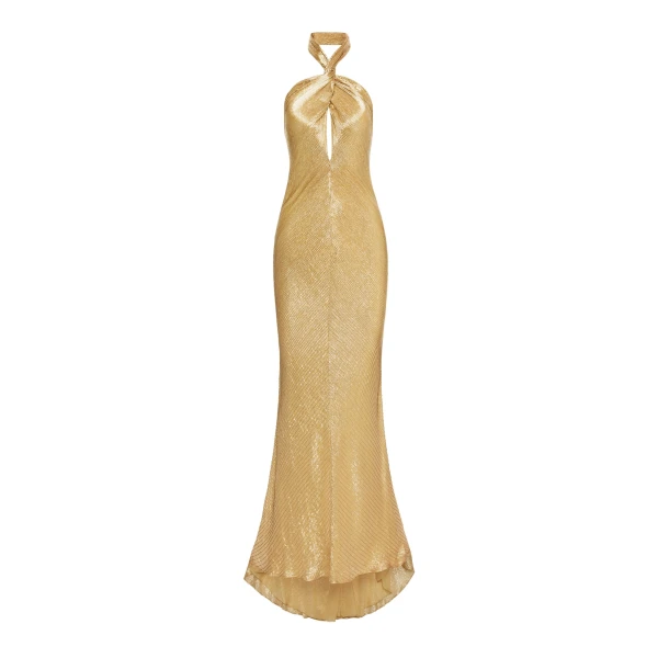 Bugle Bead Lamé Gown