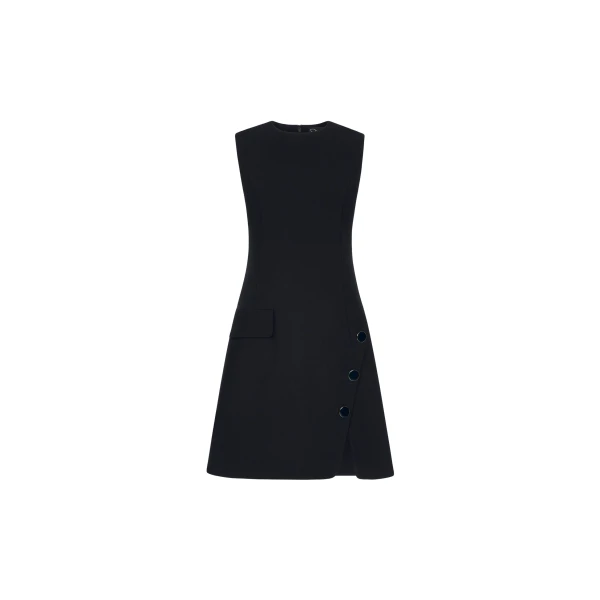 Oscar de la Renta Button-Detailed Wool-Blend Dress in Navy