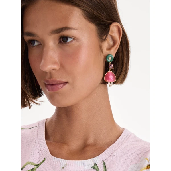 Oscar de la Renta Cabochon Drop Crystal Earrings, view 2