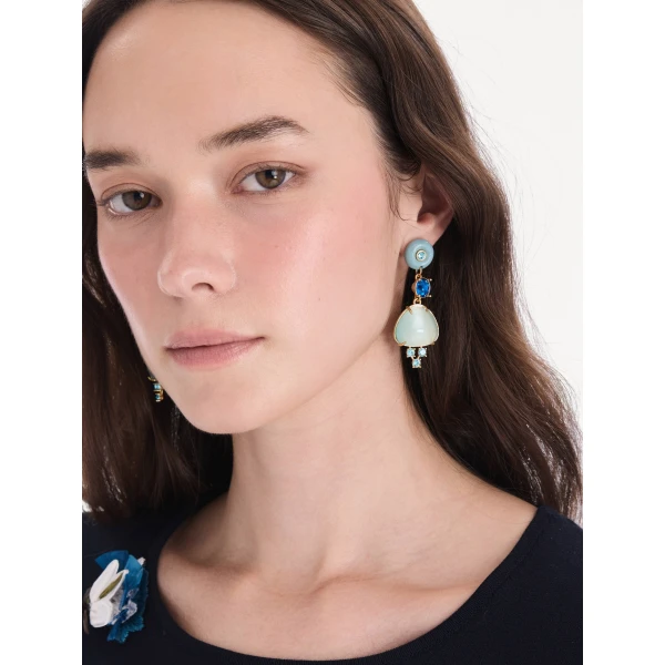 Oscar de la Renta Cabochon Drop Crystal Earrings in Blue, view 2
