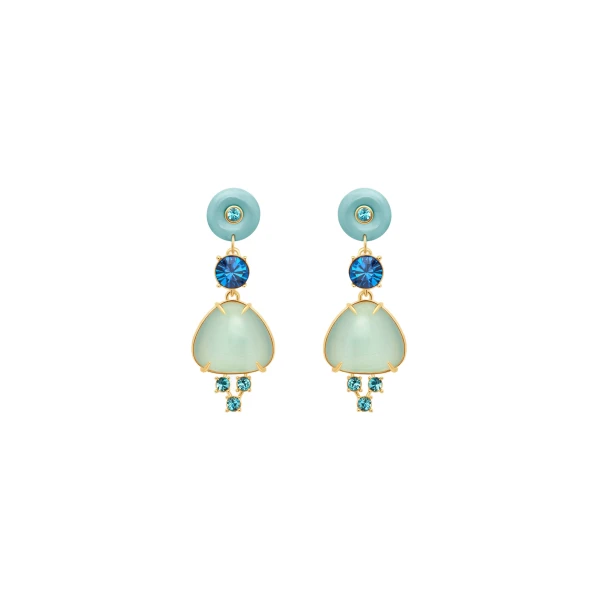 Cabochon Drop Crystal Earrings in Blue
