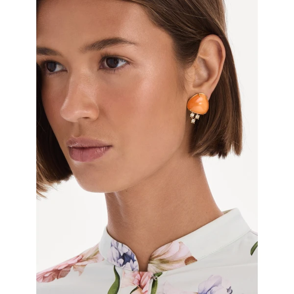 Oscar de la Renta Cabochon Stud Crystal Earrings in Orange, view 2