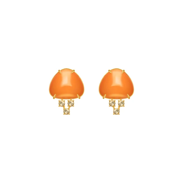 Oscar de la Renta Cabochon Stud Crystal Earrings in Orange