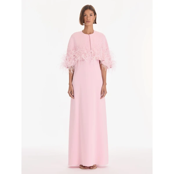 Oscar de la Renta Cape Mixed Beaded Embroidered Caftan, view 3
