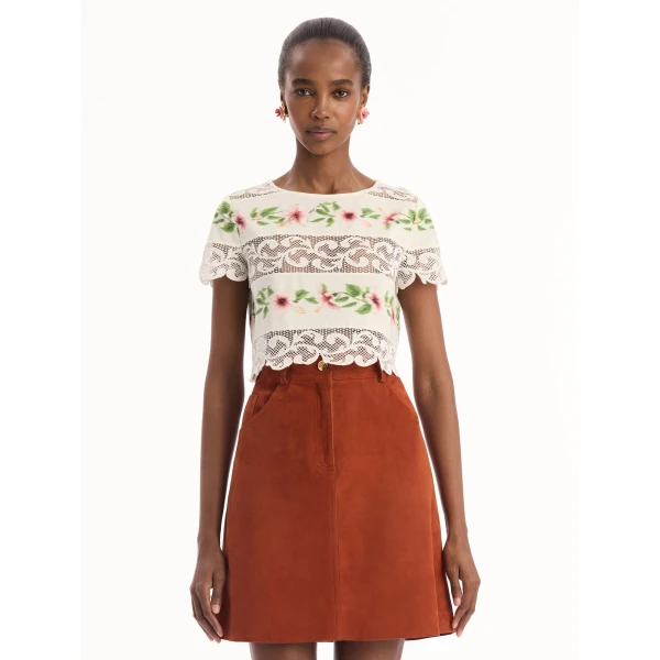 Oscar de la Renta Chiné Hibiscus Striped Cotton Poplin Blouse, view 2
