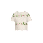 Oscar de la Renta Chiné Hibiscus Striped Cotton Poplin Blouse