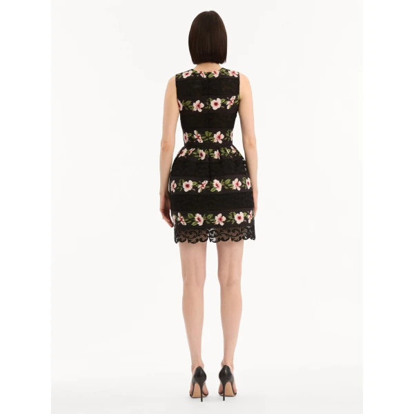 Oscar de la Renta Chiné Hibiscus Striped Faille Dress, view 3