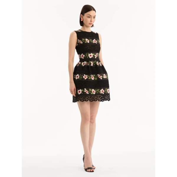 Oscar de la Renta Chiné Hibiscus Striped Faille Dress, view 4