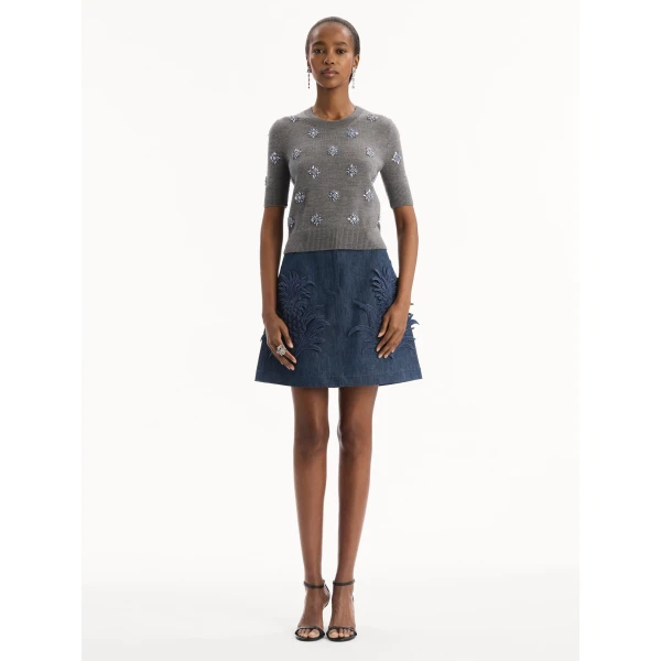 Oscar de la Renta Crystal Embroidered Pullover, view 3